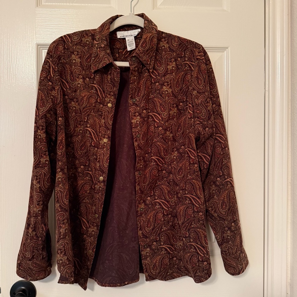Jones New York Sport Paisley Brown corduroy western button down 100% cotton